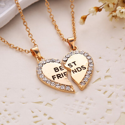

Gold Silver Heart Puzzle Pieces Friendship Necklace Crystal Best Friends Letter Pendant Necklace For Girl Boy P1167