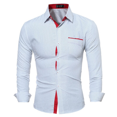 

2018 New Men Hit Color Fashion Point Long-sleeved Shirt