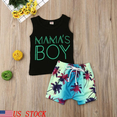 

Fashion Toddler Baby Boy Tops Vest Beach Short Pants 2Pcs Outfits Set Clothes US