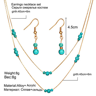

Bohemia Multi-layer Pendant Necklace Earrings Set Silver Stone Beads Charms Dangle Earrings Statement Women Dress Jewelry Gift