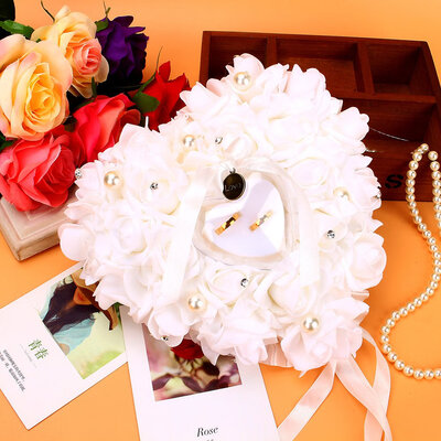 

Romantic Rose Wedding Favors Heart Pearl Gift Ring Box Pillow CushionFavors Cushion