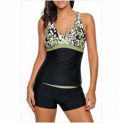 

Sexy tube top cross strap vest style flat high waist split swimsuit