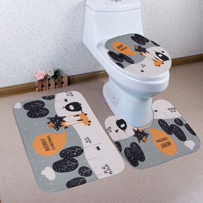 

〖Follure〗3PCS Christmas Bathroom Non-Slip Pedestal Rug Lid Toilet Cover Bath Mat Set