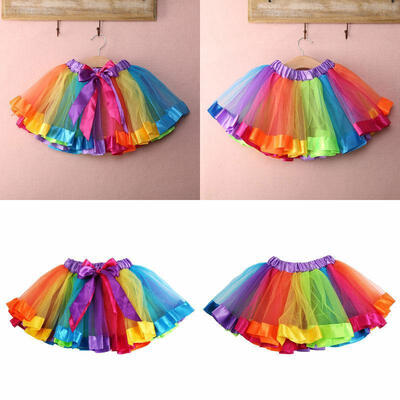 

USA Stock Kids Lovely Colorful Tutu Skirt Girls Rainbow Tulle Tutu Mini Dress YM