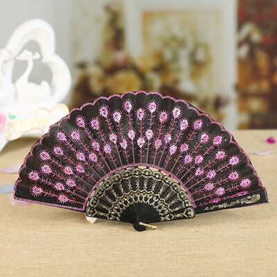 

Siaonvr Best Chinese Style Dance Wedding Party Lace Silk Folding Hand Held Flower Fan