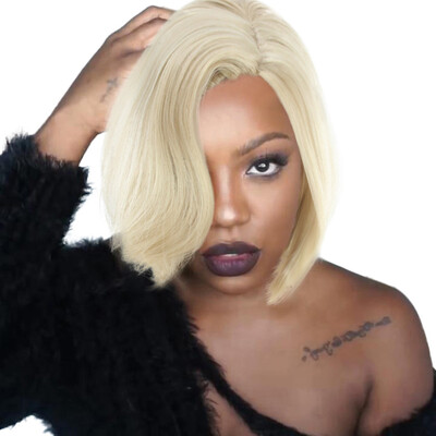 

Gobestart Women Gold Brazilian Short Wavy Curly Parting High Temperature Fiber Wig Hair