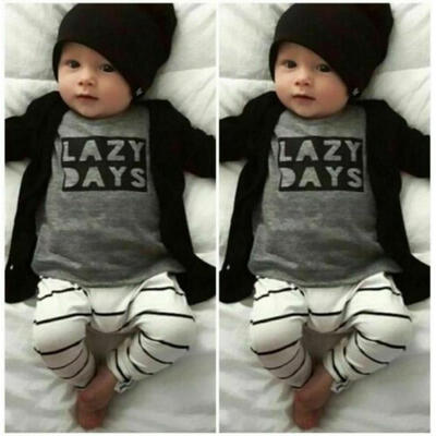 

Newborn Baby Boy Girl 2PCS Cotton Outfits Causal Clothes Tops T-shirt Pants Set