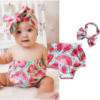 

Watermelon Newborn Baby Girl Kids Romper Bodysuit Headband Clothes Outfits 0-24M