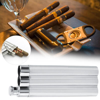 

Greensen Three Tubes Stainless Steel Hip Flask&Cigar Holder Humidor Tube Travel Carry Case