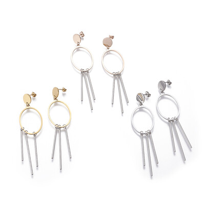 

304 Stainless Steel Dangle Stud Earrings Mixed Color 86mm Pin 07mm