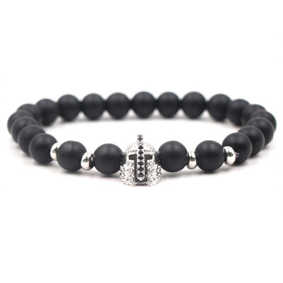 

Trendy Armor Warrior Dragon Head Bracelets Men Black Lava Stone Bracelets Elasticity Ornament beads