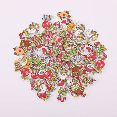 

New Hot 100pcs Christmas Shape Wooden Buttons Xmas Decoration Handcraft DIY Sewing Accessories