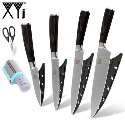 

XYJ 4 PCS Kitchen Knives Excellent Quality Stainless Steel Kitchen Knife And Scissor Blue Electric Knife Sharpener