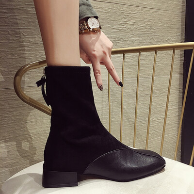 

Square-headed Flexible Socks Boots Shoes Shoes&Shoes New Autumn English Stitching