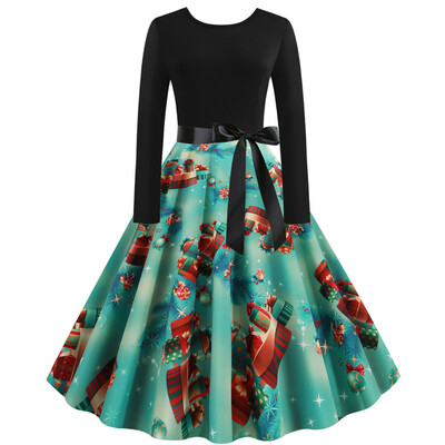 

Tailored Women Vintage Long Sleeve Christmas 1950s Housewife Evening Party Prom Dress