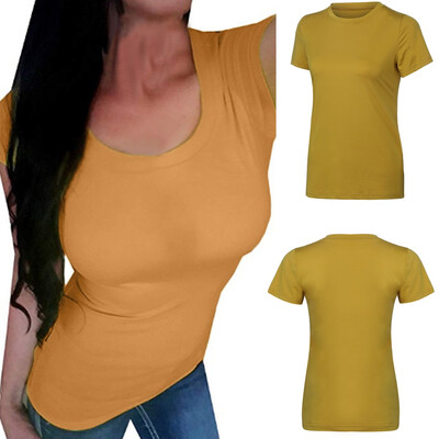 

Nomeni Women Fashion Sexy Short Sleeve O-Neck Pure Color Blouse Casual T-Shirt Tops