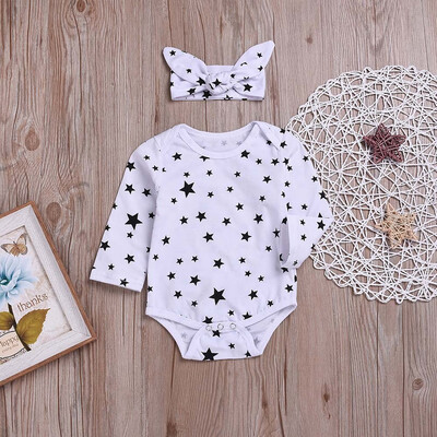 

Newborn Baby Boys Girls Star Print Romper JumpsuitHeadband Set Outfits Clothes