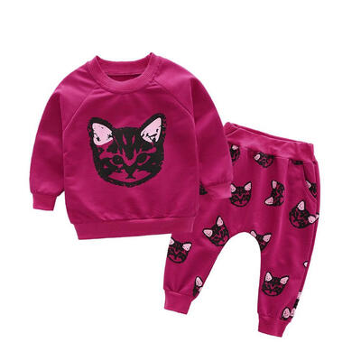 

2pcsSet Toddler Kids Girl Cute Cat Sweatshirt Tops Pants Tracksuit Outfits