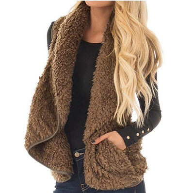 

Women Ladies Warm Pocket Fluffy Coat Fleece Fur Jacket Outerwear Vest Coat