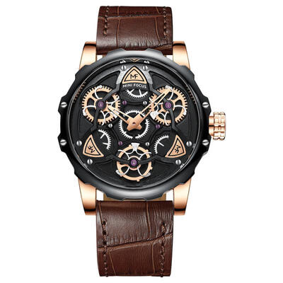 

MINI FOCUS MF0249G Leather Strap Quartz Watches Male Luxurious Waterproof Sports Wristwatch