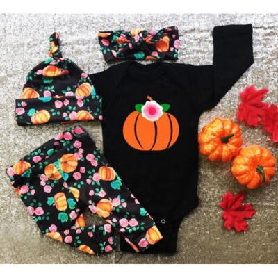 

Halloween Kids Baby Boys Girls Pumpkin Tops Romper Pants Hat Outfits Set 0-24M