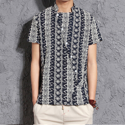 

Toponeto New Foreign Trade Mens Simple Casual Fashion Chinese Style Pullover Short Shirt