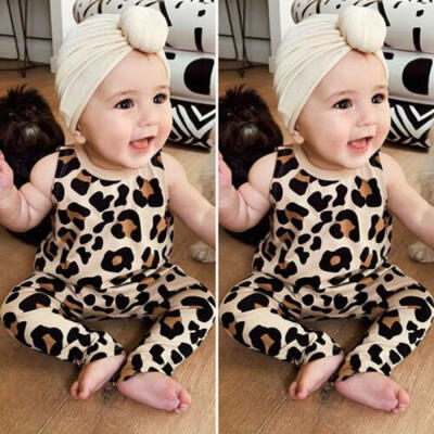 

Newborn Baby Girl Boy Sleeveless Clothes Leopard Romper Bodysuit Jumpsuit Outfit