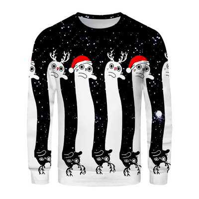 

Toponeto Christmas Couples 3D Printed Long-sleeved Sweater With Round Collar Blouse