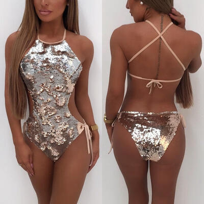 

Women Ladies Sequin Romper Bodycon Bodysuit Bandage Jumpsuit Leotard Blouse One-Piece Swimwear Tops