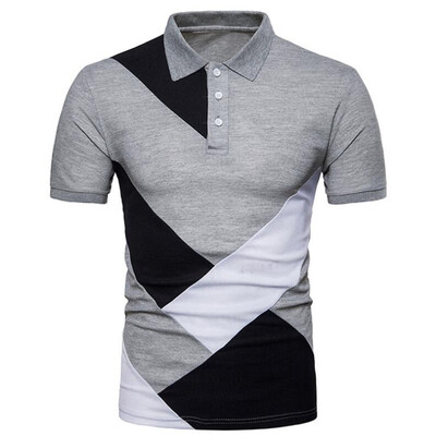 

Men Geometric Color Cotton Top Turndown Collar Short Sleeve Shirt
