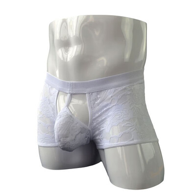 

Men See Through Underwear Boxer Briefs Hollow Out Lace Knickers Thong Underpants