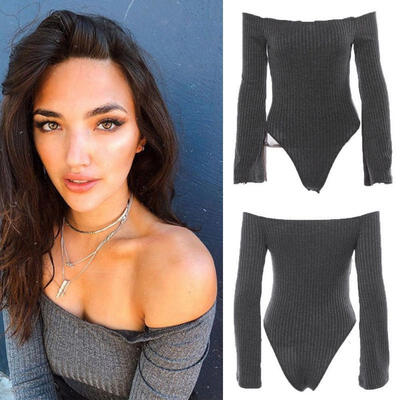 

Womens Long Sleeve Bodysuit Leotard Bodycon Bandage Jumpsuit Romper Tops Blouse