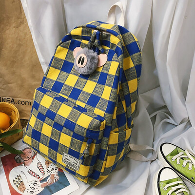 

Tailored Fashion Women Large Capacity Plaid Bag Student Backpack Travel Couple Bag