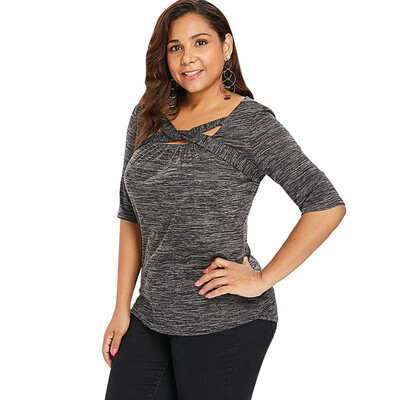 

Plus Size Marled Square Neck Half Sleeve T-shirt