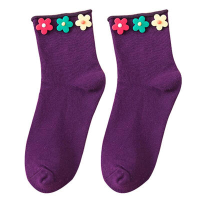 

Fashion Women Colorful Flower Curl Edge Breathable Cotton Over Ankle Short Socks