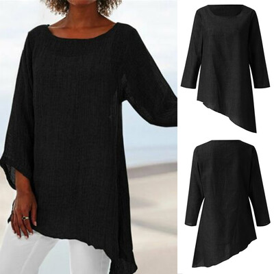

Starmoon Women Plus Size Long Sleeve Linen Baggy Blouse Shirt Ladies Summer Tunic Tops