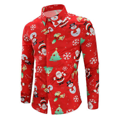 

Christmas Mens Button Up Casual Shirts Slim Fit Long Sleeve Dress Shirts Tops