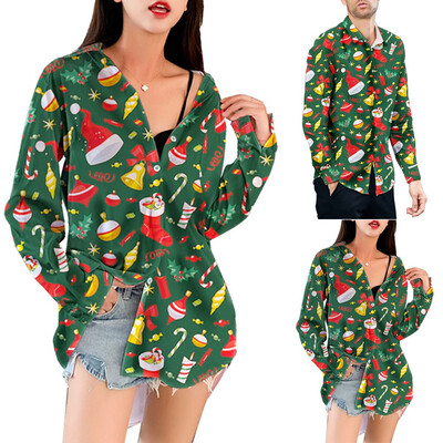 

Tailored Couple Fashion New Style Casual Snowflakes Printed Christmas Shirt Top Blouse