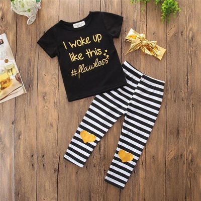 

Newborn Baby Boys Girls Cotton Tops T-shirt Pants Headband Outfits Set Clothes