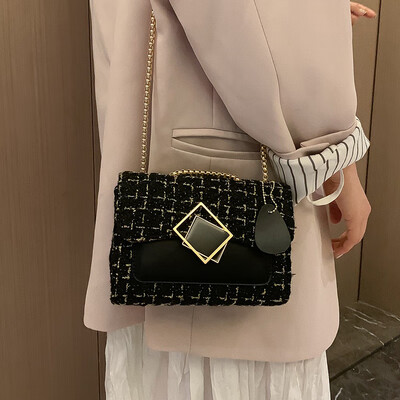 

Ins bag female 2019 autumn new Korean version of the wild chain shoulder slung bag wool fashion small square bag