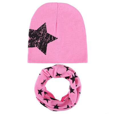 

2pcsSet Baby Hat Girl Boy Cap Kids Beanie Winter Stars Infant Cotton Scarf