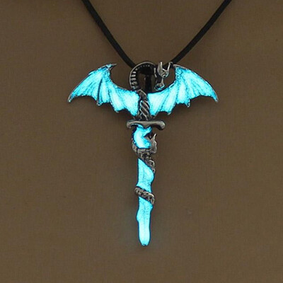 

Vintage Glow In The Dark Cross Dragon Pendant Necklace Luminous Halloween Jewelry