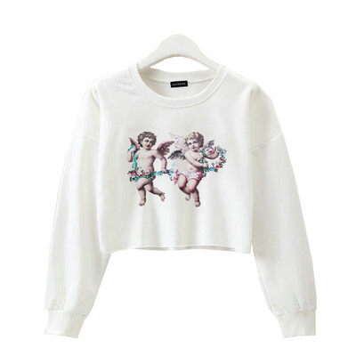 

Womens Long Sleeve Graphic Letter Print Crop Top Sweatshirt Hoodie