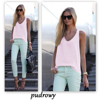 

Womens V Neck Sleeveless Loose Chiffon Tank Top