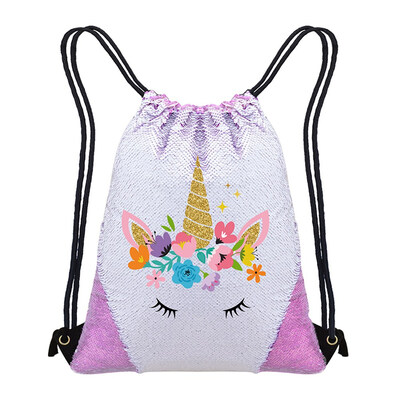 

Fashion Unicorn Sequin Sequin Drawstring Backpack Glittering Magic Reversible Dance Bag for Girls Women kids