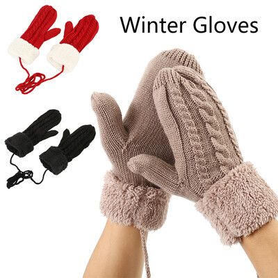 

1 Pair Thick Winter Woven Knitting Wool Halter Gloves Outdoor Sport Warm Gloves Cute Mittens