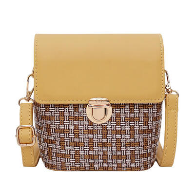 

Fashion Woven Shoulder Packs PU Leather Women Flap Crossbody Bucket Bags