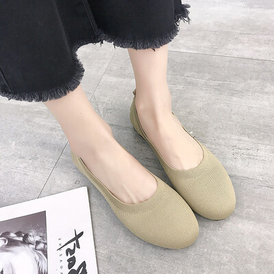 

Flat sole shoe sole soft sole driving shoe freight shoe knitted face breathable single shoe autumn girl shoe