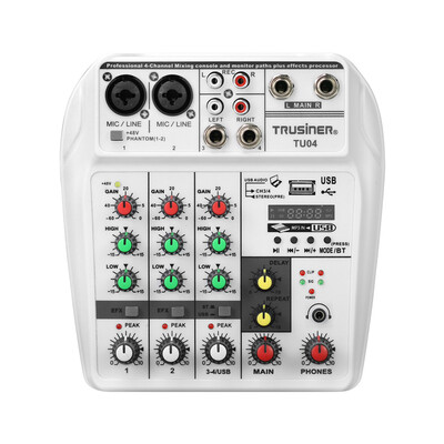 

TU04 BT Sound Mixing Console Record Phantom Power Monitor AUX Paths Plus Effects 4 Channels Audio Mixer with USB
