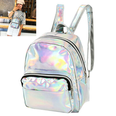 

Women School Shiny Laser Mini Travel Student Cute Ladies Leather Hologram Backpacks Silver Small Holographic Backpack